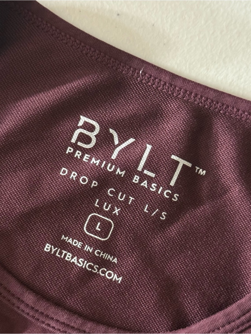 BYLT Premium Basics Lux Drop Cut Long Sleeve Tee Burgundy Large - Picture 5 of 6